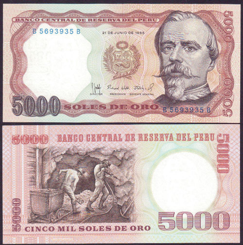 1985 Peru 5,000 Soles de Oro (Unc) L001021